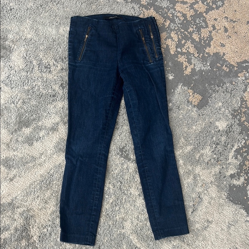 J Brand Dark Blue Skinny Jeans with Zipper Details